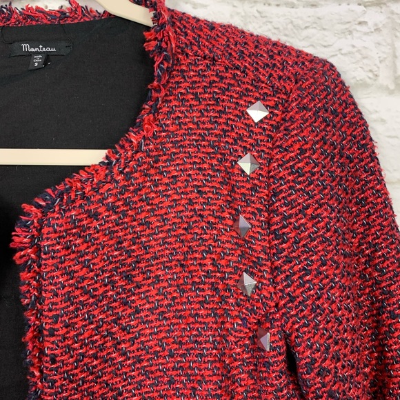 Monteau Tweed Studded Fringe Open Front Blazer S - Picture 3 of 7